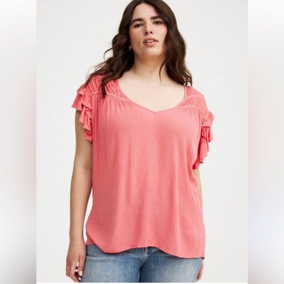 Torrid mixed eyelet sisterhood babydoll gauze v neck coral top 5X NWT - Picture 3 of 9